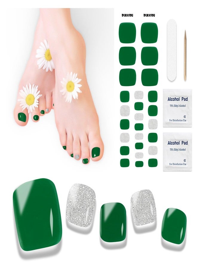 DUKASOU Semi Cured Gel Toenail Strips, 26 PCS Gel Toenail Stickers for Any UV Lamps(Not Included), Long Lasting Pedicure Nail Strips for Women Full Nails Wraps(Forest Green) - Image 1